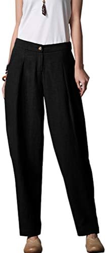 MinibeeWomen's Casual Linen Pants Elastic Waist Tapered Pants Trousers with Pockets