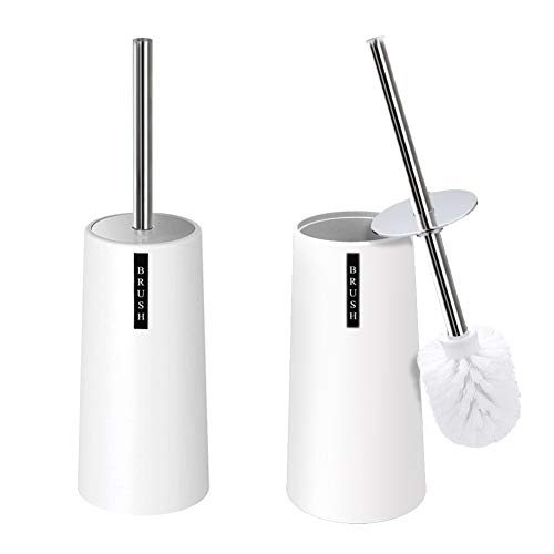 Kelamayi Toilet Brush and Holder-[2 Pack], Simple Solid Color Toliet Brush Holder with Upgraded Length Stainless Steel Toilet Brush Handle, Suitable for The Modern Home Décor-[Double White] - Thumbnail 7