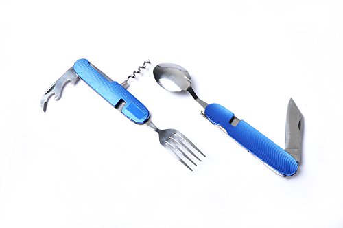 AceCamp 6-in-1 Detachable Cutlery Set Keychain, Folding Utensil Camping Set, Includes Fork, Spoon, Knife, Bottle Opener, Corkscrew and Can Puncher, Multi-Use Portable Utensil Kit