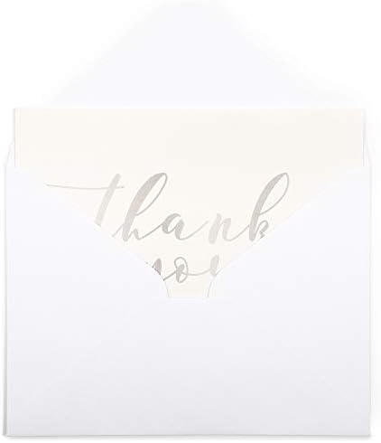 サンキューカード 1枚パック 封筒付き グラデーション 手書き シルバーフォントデザイン バルクノート ウェディング ブライダル ベビーシャワー 内側は空白 3 75 X 5インチ ホワイト B07bwb8g9q 4 093円