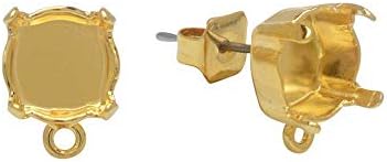 Gita Jewelry Stone Setting for Swarovski Crystal, Stud Post Earrings with Bottom Loop for SS39 Chaton, 1 Pair, Gold Plated