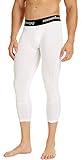 COOLOMG Compression Running 3/4 Tights Capri Pants Leggings Quick Dry For Men Youth Boy White S (Youth X-Large)