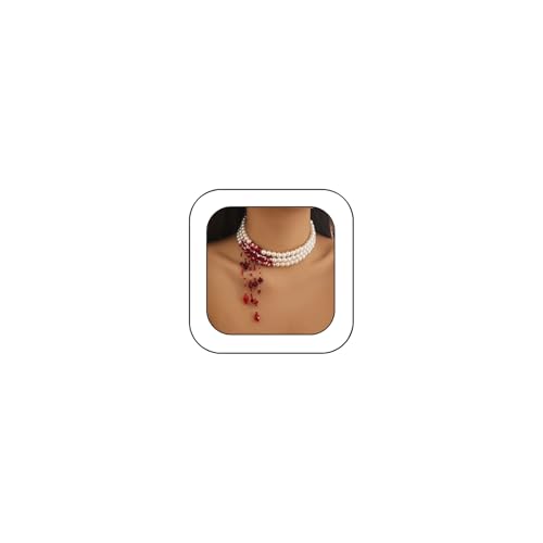 Gothic Dripping Blood Pearl Necklace for Women Layered Dripping Blood Choker Adjustable Goth Vampire Necklace Halloween Party Costume Accessory (Layered-3) at Amazon