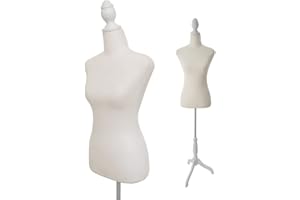 EASEHOME Female Dress Form Mannequin Torso Display Height Adjustable Mannequin Stand Realistic Model Display Body Tripod Stand Clothing Forms, Beige