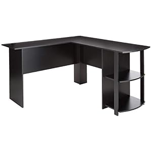 Ameriwood Home Dakota L-Shaped Desk with Bookshelves (Black Ebony Ash)