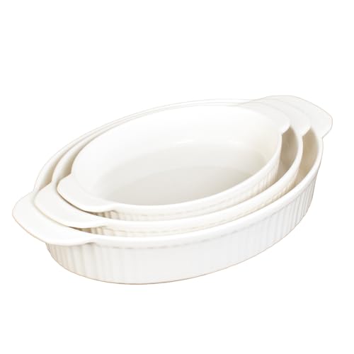 Glad Baking Dish Set, 3pc - Oval Stoneware Casserole Dishes for Oven and Microwave - Nesting Bakeware Set with Handles (11.5'', 10'', and 8.5''), Dishwasher Safe