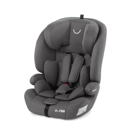 by Jané Grip Silla de Coche iSize 76–150 cm, 2–12 Años, Sin Isofix, Instalación con Cinturón, 9 Posiciones, Grupo 1 2 3, Gris (Storm)