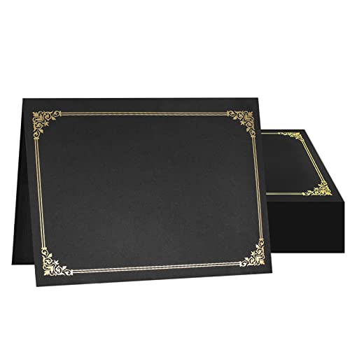SUNEE 50 Packs Black Certificate Holders with Gold Foil Border