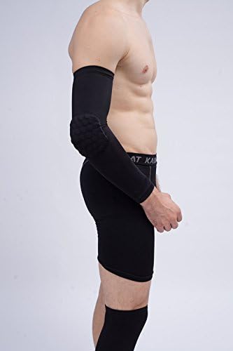 Honeycomb Compression Arm Sleeve, Sports Elbow Pad Crashproof [Non-Slip] Arm Guard Shooter Sleeve for Football Basketball Tennis Weightlifting, Support for Men and Women (SINGLE) (Small, Black)