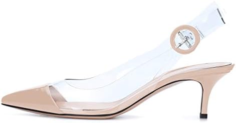 Sammitop Women's PVC Slingback Pumps Pointed Toe Patent Leather Pumps Transparent Dress Shoes