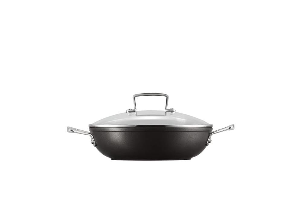 Le Creuset Toughened Non-Stick 24x5.95cm Shallow Casserole/Braiser with Glass Lid, Aluminium, 51107240010502