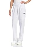 ScrubZone Women's Full Elastic Waist Cargo Scrub Pant, White, 3X-Large