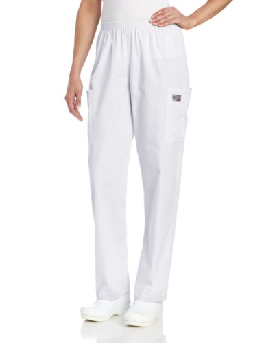 ScrubZone Women's Full Elastic Waist Cargo Scrub Pant, White, 3X-Large