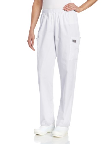 ScrubZone Women's Full Elastic Waist Cargo Scrub Pant, White, Medium