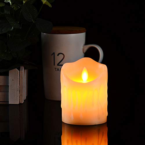 UNIVELA Flameless Candles with 10 Key Remote Timer Flickering Tear Wave Shaped Tealight Real Wax