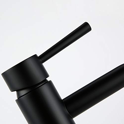 RBROHANT Matte Black Single Handle One Hole Bathroom Sink Faucet, Vanity Modern Faucet Lead Free Solid Brass Basin Mixer Tap Without Cover (NO Deck) - Thumbnail 7