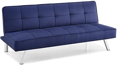 Hawthorne Collections Fabric Upholstered Button Tufted Multi-Functional Convertible Sleeper Sofa in Navy