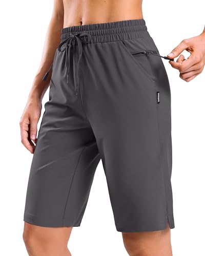11" Women's Hiking Shorts 4 Pockets Lightweight Shorts, Dark Grey, XL at Amazon
