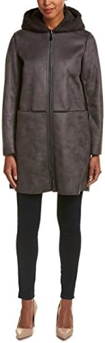 Dl2 By Dawn Levy Women's Teddy Gray Shearling Reversible Basic Hooded Coat