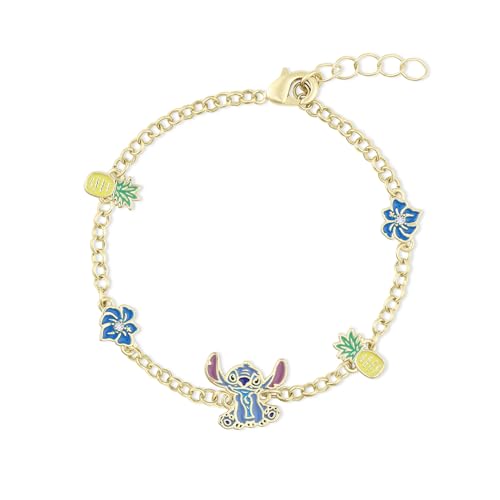 Disney Stitch Girls Gold Plated Adjustable Chain Bracelet with Pineapple and Flower Charm