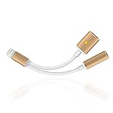 iPhone 7 Lightning to 3.5mm Audio Adapter, Top Quality 8-Pin Lightning to 3.5mm Headphone Adapter and Lightning Charging Port for iPhone 7, iPhone 7 Plus (Gold)