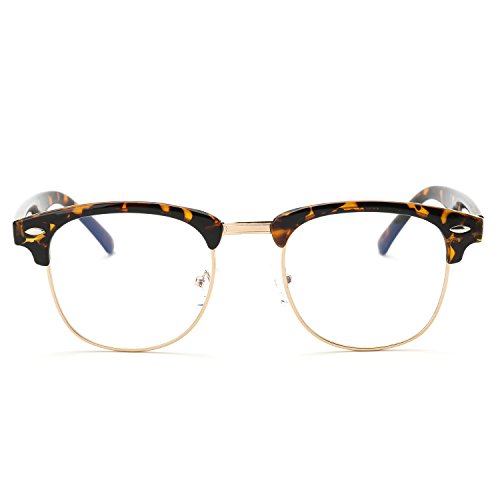 Pro Acme Vintage Inspired Semi-Rimless Clubmaster Clear Lens Glasses Frame Horn Rimmed (Tortoise)