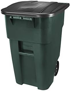 RubbermaidCommercial Products BRUTE Rollout Heavy-Duty Wheeled Trash/Garbage Can, 50-Gallon, Dark Green, for Restaurants/Hospitals/Offices/Warehouses/Garage, Pack of 2