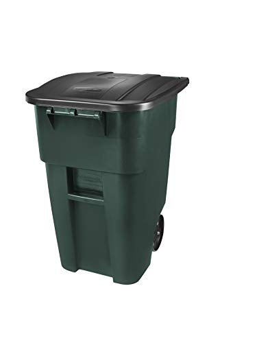 RubbermaidCommercial Products BRUTE Rollout Heavy-Duty Wheeled Trash/Garbage Can, 50-Gallon, Dark Green, for Restaurants/Hospitals/Offices/Warehouses/Garage, Pack of 2