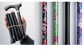 World Smallest Folding Walking Stick - Black Floral by Walking Sticks