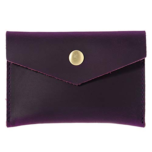 Bird&Fish Handmade Vintage Business Card Holder Genuine Leather Front Pocket Minimalist Wallet for Men Women (Grape Purple) - Thumbnail 7