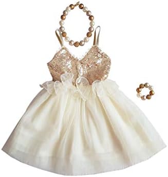 LMC Gold Sequin Tutu Dress Birthday Cake Smash Wedding Flower Girl Sleeveless Gown for 24m