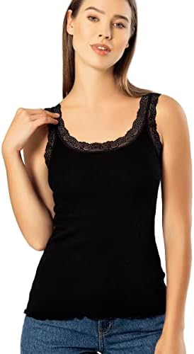 Women's Sexy Ultra Soft Camisole with Lace Trim Cotton Blend Basic