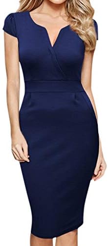 Women's Retro Business Wear to Work/Cocktail Pencil Dress Office Casual Short Sleeve Skirt WNGO Summer Sexy Bodycon Dress Solid Color Sundress for Party Wedding Daily Wear