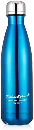 Water Bottle BPA Free PLUIESOLEIL Vacuum Flask Bottle Double Walled Stainless Steel Water Bottle 500ml/17 oz for Outdoor Sports Hiking Running
