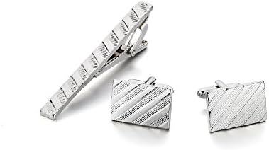 Valoven Silver Tone 2.3 Inches Tie Clip Cufflinks, Handmade Gift Boxed Tie Clip and Cufflink Set