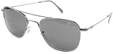 AO Original Pilot Sunglasses, Wire Spatula, Matte Chrome Frame, True Color Gray Glass Lens, 57mm,