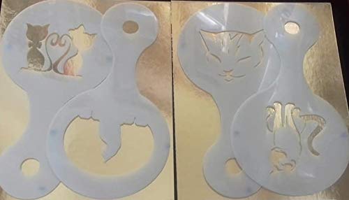 4 x cat picture coffee cup/cappuccino stencils reusable many times present gift cafe