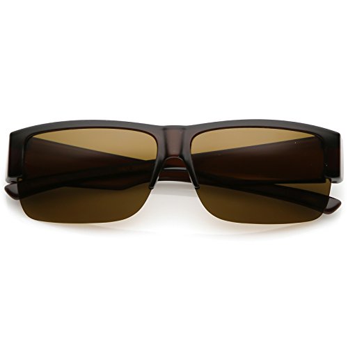 zeroUV - Large Wide Arms Semi Rimless Polarized Lens Rectangle Sunglasses 65mm (Brown / Brown)