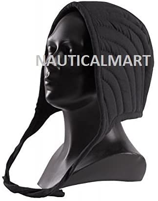 NauticalMart Renaissance Medieval Cotton Padded Armor Collar and Coif Arming Cap - Black