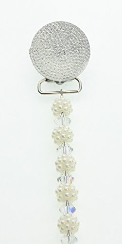Crystal Dream Beaded Bling White Flower Pacifier clip with matching Beads 8 Inch (CGW)