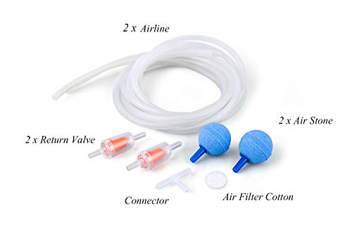 FEDOUR Aquarium Oxygen Air Pump, 2 Outlets Fish Tank Air Pump, Whisper Quiet Fish Air Pump with Completed Accessories