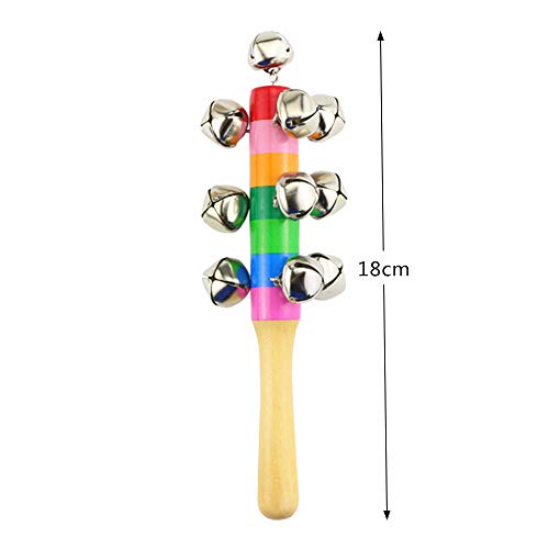 image for Oruuum 7PCS Bright Color Rainbow Handle Wooden Bells, Christmas Bell F
