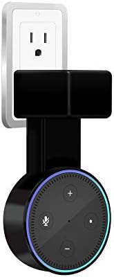SUKIRA Outlet Wall Mount Hanger Stand Bracket for Dot 2nd Without Mess Wires Or Screws, Dot Accessories, Compact Holder Case Plug in Kitchens, Bathroom and Bedroom (Black-2018) 1 Pack