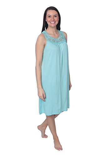 Active Club Women's Sleep Dress Nightgown with Lace, Blue/Small