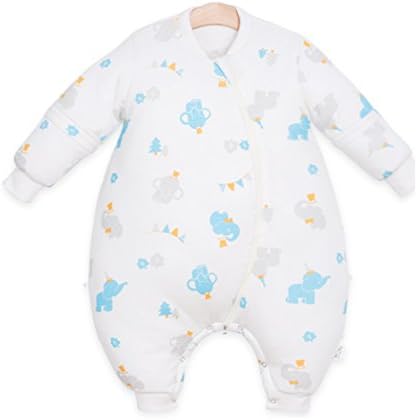 Chilsuessy Winter Sleeping Bag for Baby,Removable Sleeves with Feet, Front 3.5 Tog, Back 2.5 Tog, Blue elephant, M/Body Height 31.4"-35.4"