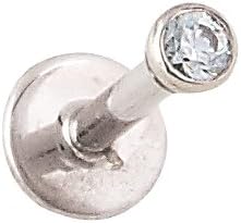 Body Gems 14k Solid White Gold Labret - 2mm Bezel Set CZ - 14 Gauge 5/16" - Internally Threaded