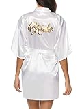 Hawiton Women's Satin Silk Bride & Bridesmaid Robe Gold Glitter Wedding Party Kimono Robes