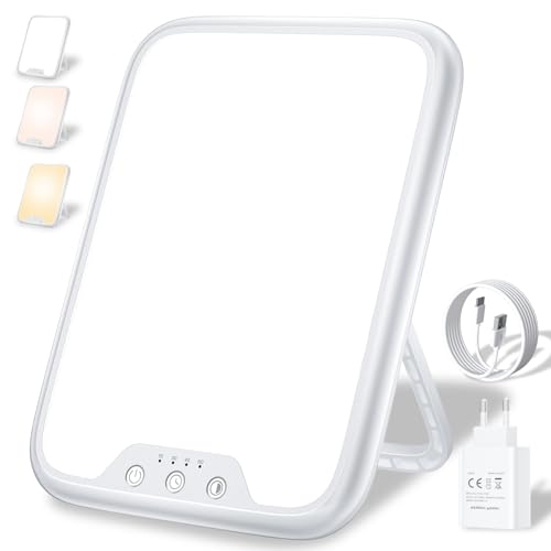 Ajvv Tageslichtlampe, 10000 Lux Lichttherapielampe Für Depressionen, Sonnenlicht Lampe Mit 3 Farbtemperaturen, Stufenlose Helligkeit, 4 Timer Einstellung, Led-Technologie Sunlight Lamp Für Gute Laune