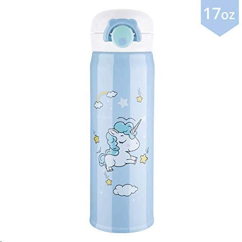 Hot Water Bottle SB Toys Thermoses Thermal Vacuum Cups for Hot and Cold DrinkStainless Water Bottle Cup Vacuum Insulated Water Flask for School Kids Girls Proof BPA Free Blue Unicorn-17oz