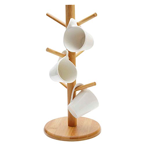 QILICHZ 1 Set Wood Bamboo Tree Shape Coffee Mugs Tea Cup Storage Rack Home Kitchen Mug Hanging Display Stand drinkware Organizer Shelf with 6 Hooks - Thumbnail 7